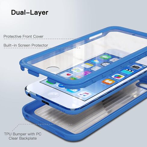 حافظة PZOZ متوافقة مع iPod Touch 7th 6th Generation، واقي شاشة مدمج، مصد TPU مقاوم للصدمات وظهر شفاف كريستالي، غطاء متين بطبقة مزدوجة لجهاز iPod Touch 7 6 5 Gen Boys Girls (أزرق) in Kuwait