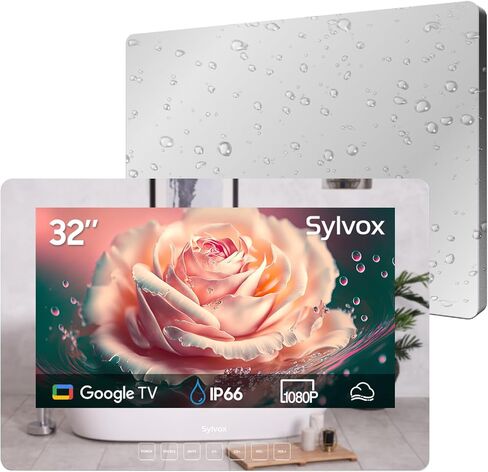 SYLVOX 24'' Smart Waterproof TV, Magic Mirror TV for Bathroom, 1080P, Bass Boost, IP66, Anti-Fog, Built-in APP Store, and Voice Assistant (On Wall Model) in Kuwait