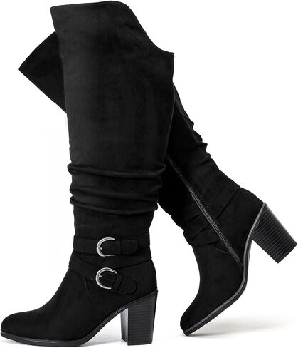 Luoika Women's Extra Wide Calf Knee High Boots. | Wide Width, Round Toe, Slouchy Boots, Chunky Heel, Plus Size Boots. in Saudi Arabia