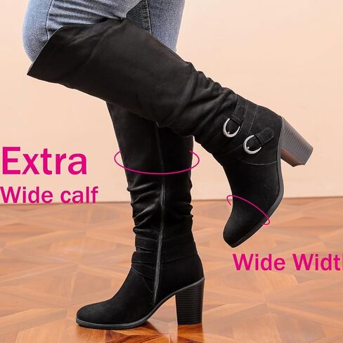 Luoika Women's Extra Wide Calf Knee High Boots. | Wide Width, Round Toe, Slouchy Boots, Chunky Heel, Plus Size Boots. in Saudi Arabia