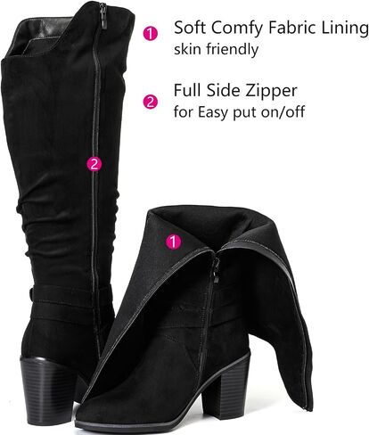 Luoika Women's Extra Wide Calf Knee High Boots. | Wide Width, Round Toe, Slouchy Boots, Chunky Heel, Plus Size Boots. in Saudi Arabia