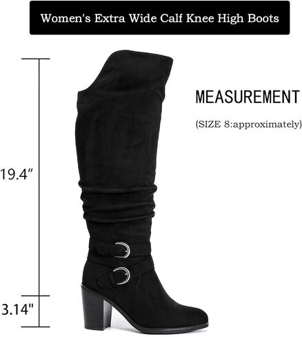 Luoika Women's Extra Wide Calf Knee High Boots. | Wide Width, Round Toe, Slouchy Boots, Chunky Heel, Plus Size Boots. in Saudi Arabia