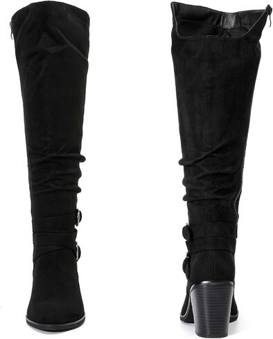 Luoika Women's Extra Wide Calf Knee High Boots. | Wide Width, Round Toe, Slouchy Boots, Chunky Heel, Plus Size Boots. in Saudi Arabia