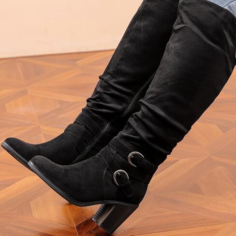 Luoika Women's Extra Wide Calf Knee High Boots. | Wide Width, Round Toe, Slouchy Boots, Chunky Heel, Plus Size Boots. in Saudi Arabia