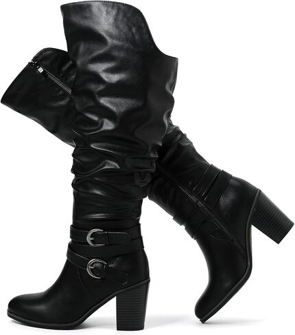 Luoika Women's Extra Wide Calf Knee High Boots. | Wide Width, Round Toe, Slouchy Boots, Chunky Heel, Plus Size Boots. in Saudi Arabia