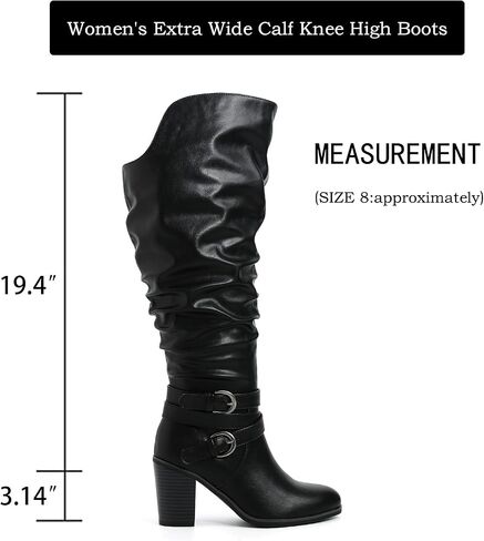 Luoika Women's Extra Wide Calf Knee High Boots. | Wide Width, Round Toe, Slouchy Boots, Chunky Heel, Plus Size Boots. in Saudi Arabia