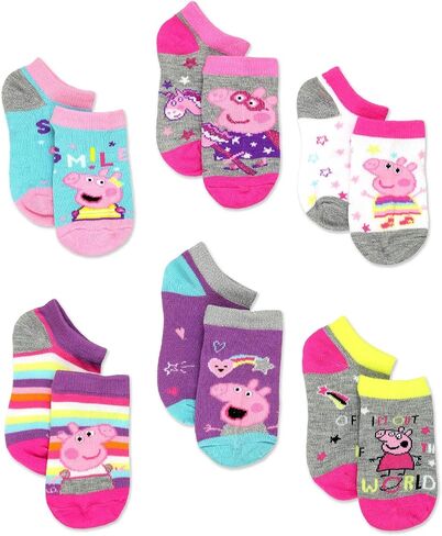 Peppa Pig Girls Toddler 6 Pack Socks Set (Shoe: 7-10 (Sock: 4-6), 6 pk No Show) in Saudi Arabia