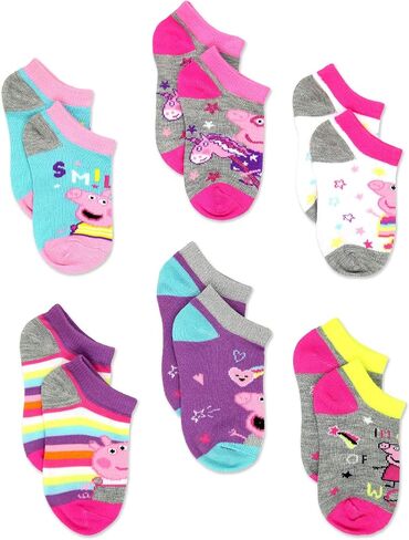 Peppa Pig Girls Toddler 6 Pack Socks Set (Shoe: 7-10 (Sock: 4-6), 6 pk No Show) in Saudi Arabia