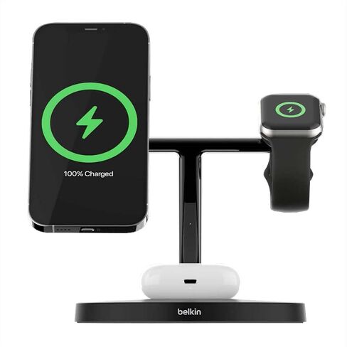 Belkin 3-in-1 Wireless Charger with MagSafe Charging 15W, Black in Saudi Arabia