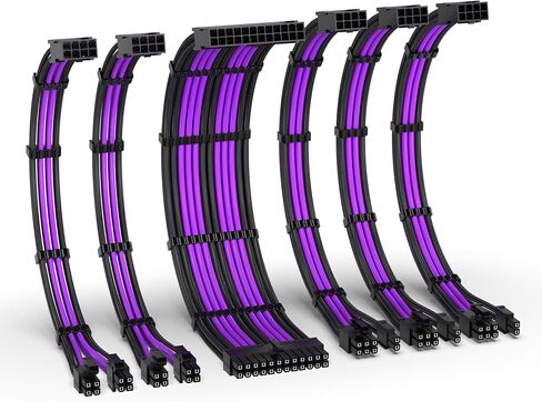 طقم تمديد كابل EZDIY-FAB PSU، كابل تمديد إمداد الطاقة 16AWG، 1x24Pin/2x4+4 EPS/3x6+2 PCI-E، كابل مخصص للكمبيوتر الشخصي 300 مم مع أمشاط - أسود أرجواني in Kuwait