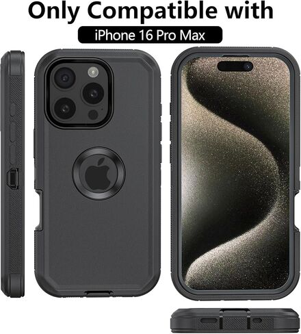 Phone Case for iPhone 16 Pro Max Case,Heavy Duty Hard Shockproof Armor Protector Case Cover with Belt Clip Holster for Apple iPhone 16 Pro Max 6.9 5G 2024 Phone Case (Black) in Saudi Arabia