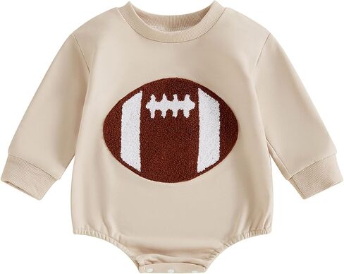 TheFound Newborn Baby Girl Boy Football Outfit Rugby Embroidered Long Sleeve Oversized Jumpsuit Romper Infant Baby Clothes in Saudi Arabia