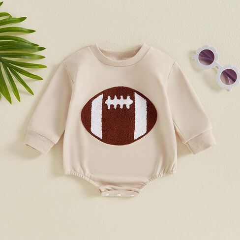 TheFound Newborn Baby Girl Boy Football Outfit Rugby Embroidered Long Sleeve Oversized Jumpsuit Romper Infant Baby Clothes in Saudi Arabia
