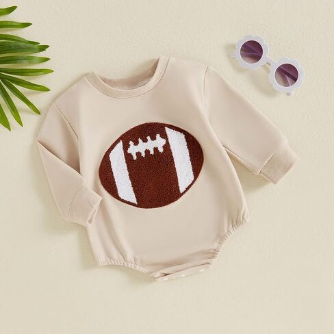TheFound Newborn Baby Girl Boy Football Outfit Rugby Embroidered Long Sleeve Oversized Jumpsuit Romper Infant Baby Clothes in Saudi Arabia