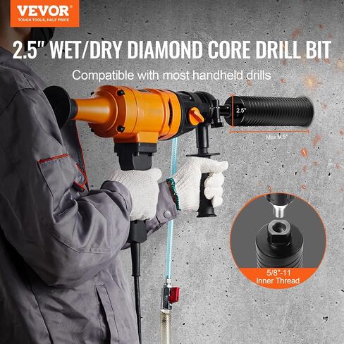 VEVOR Core Drill Bit, 2.5" Wet/Dry Diamond Core Drill Bits for Brick and Block, Concrete Core Drill Bit with Pilot Bit Adapter and Saw Blade, 9.5" Drilling Depth, 5/8"-11 Inner Thread, Laser Welding in Saudi Arabia