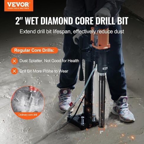VEVOR Core Drill Bit, 2.5" Wet/Dry Diamond Core Drill Bits for Brick and Block, Concrete Core Drill Bit with Pilot Bit Adapter and Saw Blade, 9.5" Drilling Depth, 5/8"-11 Inner Thread, Laser Welding in Saudi Arabia