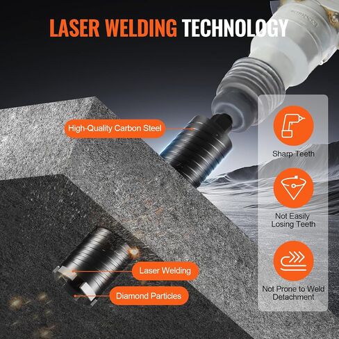 VEVOR Core Drill Bit, 2.5" Wet/Dry Diamond Core Drill Bits for Brick and Block, Concrete Core Drill Bit with Pilot Bit Adapter and Saw Blade, 9.5" Drilling Depth, 5/8"-11 Inner Thread, Laser Welding in Saudi Arabia