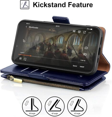 Antsturdy Compatible with iPhone 16 6.1" Wallet Case,RFID Blocking PU Leather Phone Case Women Men Kickstand flip Cover Wrist Strap Zipper Credit Card Holder Slots for Apple 16 6.1",Wine Red in Saudi Arabia
