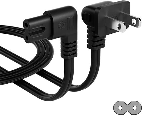 Angled 2-Slot Non-Polarized Angle Power Cord 2 FT (2-Pack), 90 Degree L-Shaped TV Power Cord, IEC320 C7 to NEMA 1-15P, 2 Prong Replacement Cable, Figure 8, Black, 2 Pack in Saudi Arabia