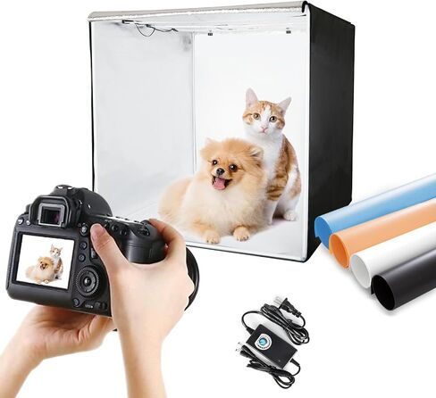 Photo Studio Light Box 24"x24", Dimmable Shooting Tent Kit with 198 LED Lights and 4 Color Backdrops for Product Photography in Kuwait