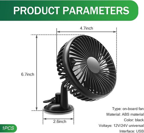 1 PC Car Dashboard Mini Fan, ABS Three-blade Three-speed Single-head Windshield USB Fan, Suction Cup Summer Must-have Artifact Cooling Accessory, for Most Cars, Trucks, Excavators (Black) in Saudi Arabia