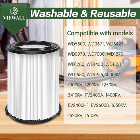 VIEWALL 2 حزمة مرشح بديل VF4000 لـ RIDGID، مرشح Vac الرطب/الجاف القياسي Vf4000 متوافق مع RIDGID Vacs Wet Dry 5-20 جالون، 6-9 جالون مكنسة هوسكي in Saudi Arabia
