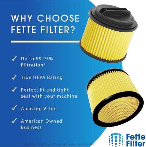فلتر Fette - فلتر بديل متوافق مع RYOBI PWV200 PWV201 PWV200B 18V ONE+ 4.75 Gal. مكنسة كهربائية رطبة/جافة، قارنها بالجزء رقم A32RF03N. عبوة من 2 in Kuwait