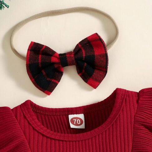 Infant Baby Girl Fall Winter Clothes Long Sleeve Plaid Romper Dress Bodysuit with Headband Set Newborn Outfits in Saudi Arabia