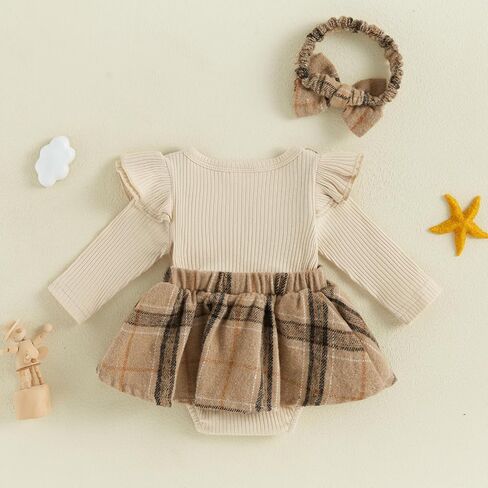 Infant Baby Girl Fall Winter Clothes Long Sleeve Plaid Romper Dress Bodysuit with Headband Set Newborn Outfits in Saudi Arabia