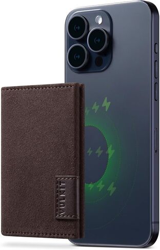 VULKIT Magnetic Wallet Compatible with Mag Safe Wallet for iPhone 16/15/14/13/12 Series, RFID Blocking Credit Card Holder, Fits 4 Cards, Premium Suede Leather, Espresso in Kuwait