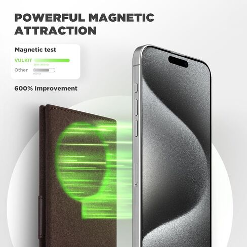 VULKIT Magnetic Wallet Compatible with Mag Safe Wallet for iPhone 16/15/14/13/12 Series, RFID Blocking Credit Card Holder, Fits 4 Cards, Premium Suede Leather, Espresso in Kuwait