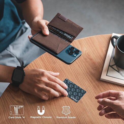 VULKIT Magnetic Wallet Compatible with Mag Safe Wallet for iPhone 16/15/14/13/12 Series, RFID Blocking Credit Card Holder, Fits 4 Cards, Premium Suede Leather, Espresso in Kuwait