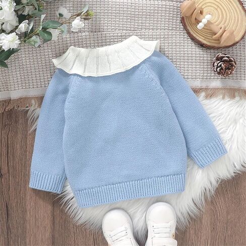 Baby Girl Sweater Cardigan Rooster Embroidery Doll Collar Long Sleeve Button Down Tops Fall Winter Cute Clothes in Saudi Arabia