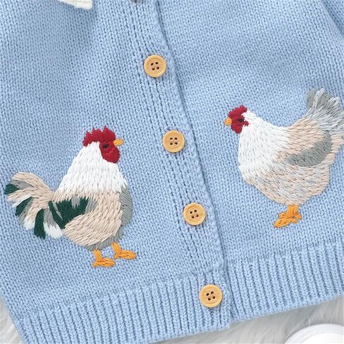 Baby Girl Sweater Cardigan Rooster Embroidery Doll Collar Long Sleeve Button Down Tops Fall Winter Cute Clothes in Saudi Arabia