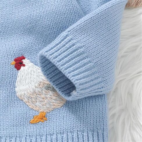 Baby Girl Sweater Cardigan Rooster Embroidery Doll Collar Long Sleeve Button Down Tops Fall Winter Cute Clothes in Saudi Arabia