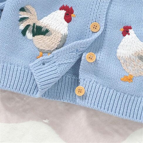 Baby Girl Sweater Cardigan Rooster Embroidery Doll Collar Long Sleeve Button Down Tops Fall Winter Cute Clothes in Saudi Arabia