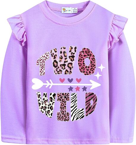 2nd Birthday Shirts for Toddler Girls Second Birthday Ruffle Long Sleeve Two Wild Cute Sweet Tee Tops in Saudi Arabia