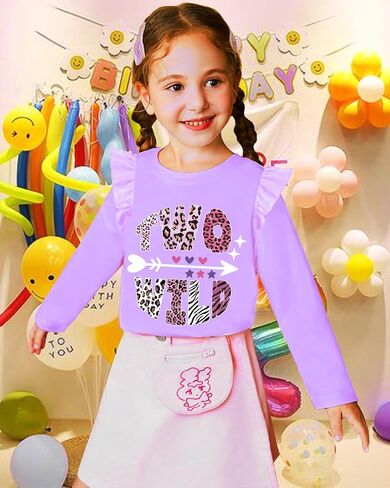 2nd Birthday Shirts for Toddler Girls Second Birthday Ruffle Long Sleeve Two Wild Cute Sweet Tee Tops in Saudi Arabia