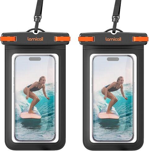 Lamicall 2 Pack جراب هاتف مقاوم للماء - IPX8 حقيبة جافة للهاتف الخلوي مقاومة للماء لهاتف iPhone 16 15 14 13 12 11 XS XR X Pro Max Plus Mini، المزيد من الهواتف المحمولة 4-7 بوصة باللون الأسود in Saudi Arabia