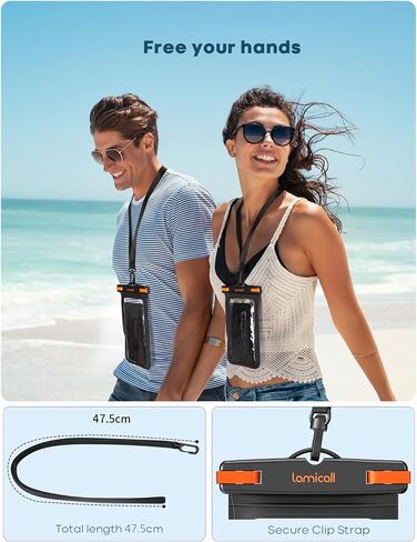 Lamicall 2 Pack جراب هاتف مقاوم للماء - IPX8 حقيبة جافة للهاتف الخلوي مقاومة للماء لهاتف iPhone 16 15 14 13 12 11 XS XR X Pro Max Plus Mini، المزيد من الهواتف المحمولة 4-7 بوصة باللون الأسود in Saudi Arabia