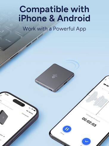 iZYREC 32GB Grey Voice Recorder w/Grey Case, Voice Activated Recorder with App, Audio Recording Device, 30 Hours Continuous Recording, AI Noise Canceling, Portable Digital Voice Device for Lectures in Saudi Arabia
