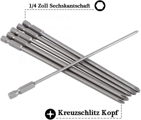 6 قطع من رؤوس مفك البراغي ذات الفتحة المتقاطعة المغناطيسية الطويلة من Fixinus، مجموعة رؤوس مفك براغي من الفولاذ S2 مقاس 1/4 بوصة S2 أداة للمفك الكهربائي اليدوي PH1 PH2-150 مم in Kuwait