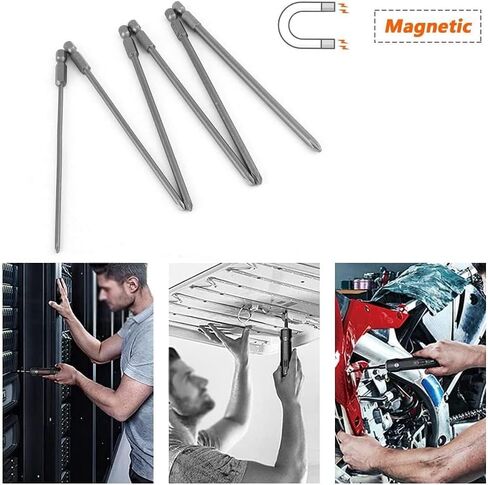 6 قطع من رؤوس مفك البراغي ذات الفتحة المتقاطعة المغناطيسية الطويلة من Fixinus، مجموعة رؤوس مفك براغي من الفولاذ S2 مقاس 1/4 بوصة S2 أداة للمفك الكهربائي اليدوي PH1 PH2-150 مم in Kuwait