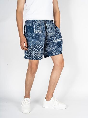 BOOMLEMON شورت رجالي شبكي بيزلي شورت ريترو جرافيك مطبوع غير رسمي باندانا بوهو كرة السلة ملابس الشارع الشهير سراويل قصيرة in Kuwait