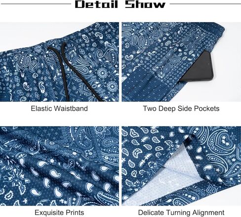 BOOMLEMON شورت رجالي شبكي بيزلي شورت ريترو جرافيك مطبوع غير رسمي باندانا بوهو كرة السلة ملابس الشارع الشهير سراويل قصيرة in Kuwait