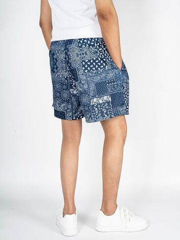 BOOMLEMON شورت رجالي شبكي بيزلي شورت ريترو جرافيك مطبوع غير رسمي باندانا بوهو كرة السلة ملابس الشارع الشهير سراويل قصيرة in Kuwait