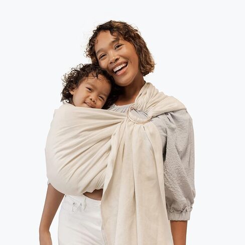 WildBird Ring Sling Baby Carrier for New Moms & Dads & Caregivers - Made from 100% Belgium Linen - for Newborns to Toddlers Up to 35 lbs - Long 90" Size (Sparrow Fabric/Bronze Ring) in Kuwait