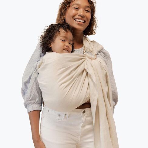WildBird Ring Sling Baby Carrier for New Moms & Dads & Caregivers - Made from 100% Belgium Linen - for Newborns to Toddlers Up to 35 lbs - Long 90" Size (Sparrow Fabric/Bronze Ring) in Kuwait