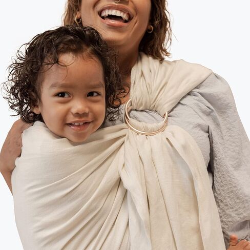 WildBird Ring Sling Baby Carrier for New Moms & Dads & Caregivers - Made from 100% Belgium Linen - for Newborns to Toddlers Up to 35 lbs - Long 90" Size (Sparrow Fabric/Bronze Ring) in Kuwait