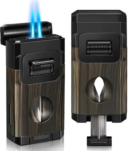 Cigar Lighter and Cutter, Powerful 4 Jet Flame Torch Lighters, with Punch Built in, Big Holder, Cigar lighters Set, Thanksgiving Christmas Day Gift (NO Gas) in Saudi Arabia